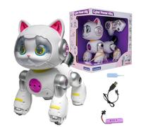 LEXIBOOK, Cyber Power Kitty, Interactive RC Robot Pet in German | Robotic kitty with remote control, voice commands, touch reactions, LED light ears, training mode for tricks, water spray