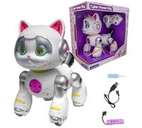LEXIBOOK, Cyber Power Kitty, Voice-controlled robot cat in Spanish | LED ears, sounds, tactile reactions, a water-spraying surprise, and remote-controlled adventures.