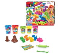 LEXIBOOK, Dino Fluorescent Modeling Clay, Blue Purple Red Orange Green Yellow Pink, CRDOUGH11LXB