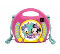 Lexibook Disney Junior Minnie Mouse CD player for kids with 2 toy microphones, headphones jack, with batteries, pink, RCDK100MN