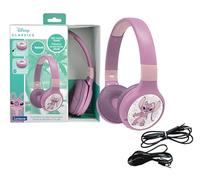 LEXIBOOK, Disney Stitch, Angel 2-in-1 Bluetooth & Wired Headphones with microphone and control buttons, Foldable and Adjustable, Long-lasting rechargeable battery, Pink, HPBT010D1