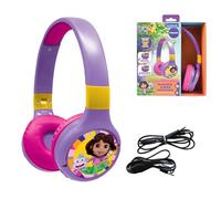 LEXIBOOK, Dora the Explorer, 2-in-1 Bluetooth & Wired Headphones with Microphone and Control Button, Foldable and Adjustable, Long-lasting Rechargeable Battery, HPBT010DORLXB