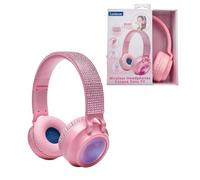 LEXIBOOK, Foldable Light-Up Bluetooth® and Wired Headphones, 3D Pink Rhinestone Design with Volume Limitation, Pink, HPBT015PK