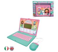 LEXIBOOK, Gabby's Dollhouse, Bilingual ENGLISH/ITALIAN Educational computer, Toy for children with 124 language, writing, maths, logic, music activities and games, Pink/blue, JC598GDHi5LXB