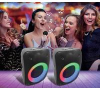 LEXIBOOK - iParty - 2 Bluetooth® Stereo Speakers, Microphone included, Light effects, TWS function, Bluetooth 5.0, black, BTS500ZLXB