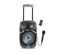 LEXIBOOK iParty Bluetooth® Karaoke speaker, Trolley with light effects and mic included, rechargeable battery, Black/Silver, K8250LXB