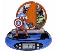 LEXIBOOK Marvel The Avengers Captain America Projector Clock, Built-In Night Light, Time Projection onto the Ceiling, Sound Effects, Battery-Powered, Blue/Red, RP500AV