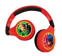 LEXIBOOK, Miraculous Bluetooth Headphones, HPBT010MILXB | 2-in-1 Bluetooth & Wired, Kids safe, Foldable, Adjustable