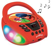 Lexibook, Miraculous Ladybug Cat Noir, Bluetooth CD player for kids, Portable, Multicoloured light effects, Microphone jack, Aux-in jack, AC or battery-operated, Girls, Boys, Red, RCD109MI