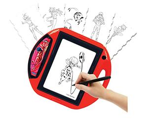 LEXIBOOK, Miraculous Ladybug Cat Noir, Drawing Projector, 4 stamps, 10 templates, lighting screen, 1 pen included, artistic and creative toy for girls and boys, Red/Black, CR310MI