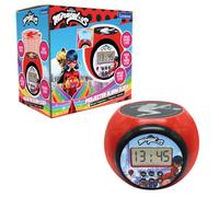LEXIBOOK - Miraculous Projector Alarm Clock with snooze function and alarm function, Night light with timer, LCD screen, battery operated, Red/Black, RL977MILXB