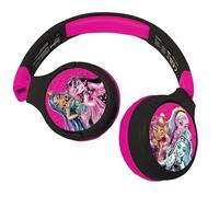 LEXIBOOK, Monster High, 2-in-1 Bluetooth & Wired Headphones with microphone and control buttons, Foldable and Adjustable, Long-lasting rechargeable battery, Pink/black, HPBT010MH
