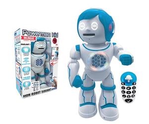 Lexibook Powerman Kid - Bilingual French/English Learning Robot with Remote Control - Programmable Dance Play Music Tales 450+ Quiz Records 4+ - ROB90FR