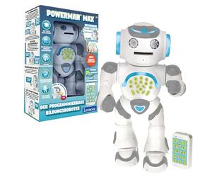 Lexibook Powerman Max, Remote Control Walking Talking Toy Robot, STEM Programmable, Dances, Singing, Telling 10,000 Stories, Learning Quiz, Shooting Discs, Voice Repetition, ROB80DE