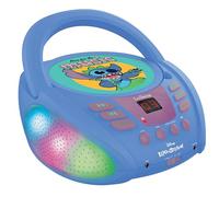 Lexibook - Disney Stitch - Bluetooth CD player for kids - Portable, Multicoloured light effects, Microphone jack, Aux-in jack, AC or battery-operated, Girls, Boys, Blue, RCD109D