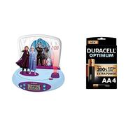 LEXIBOOK RP510FZ_50 Disney Frozen 2 Elsa & Anna, Projector Alarm Clock, Night Light, time Projection onto The Ceiling, Sound Effects+Duracell NEW Optimum AA Alkaline Batteries [Pack of 4]