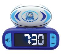 Lexibook, Rugby-Rubgy Nightlight Alarm Clock, Sounds and Melodies, LCD Backlit screen, Luminous, Snooze, Blue/White