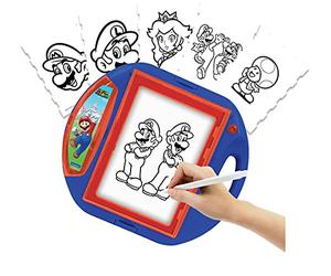 LEXIBOOK, Super Mario, Drawing Projector, 4 stamps, 10 templates, lighting screen, 1 pen included, artistic and creative toy for girls and boys, Red/Blue, CR310NI