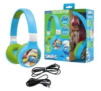 LEXIBOOK, The Smurfs, 2-in-1 Bluetooth & Wired Headphones with microphone and control buttons, Foldable and Adjustable, Long-lasting rechargeable battery, Blue/green, HPBT010SFLXB