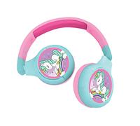 LEXIBOOK Unicorn, 2-in-1 Bluetooth Headphones-Stereo, Wireless, Wired, Foldable, Adjustable, Microphone, Lightweight, Pink/blue, HPBT010UNI