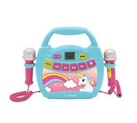 Lexibook Unicorn - My First Karaoke Music Player with Microphones, Wireless, Recording and Voice Changing, for Kids, Blue/Pink, MP300UNIZ