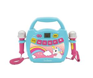Lexibook Unicorn - My First Karaoke Music Player with Microphones, Wireless, Recording and Voice Changing, for Kids, Blue/Pink, MP300UNIZ