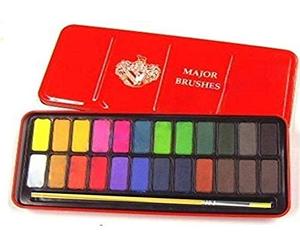 Lexicon Select Water Colour Block Paint Tin 24 Colours, Paintbrush & Colour Mixing Chart