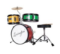 Lexington 3 PC Drum Set with Snare, Tom, Bass Drum, Bass Drum Pedal, Throne, Cymbals, Drumsticks, Red, Yellow, Green