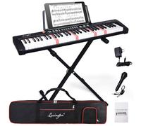 Lexington 61 Key Keyboard Piano, Complete Electronic Piano Keyboard Set for Beginners Adults, Portable Music Keyboard with Lighted Keys, Teaching Modes, Stand, Case, Microphone (61-Key Black)