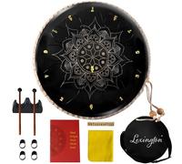 Lexington Steel Tongue Drum Kit C Major with Lotus Pattern, 13 Notes 12 Inches Percussion Instrument, Hand Pan Drums with Music Book, Drum Mallets and Carry Bag, Black