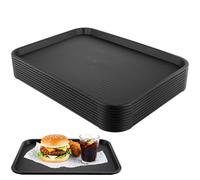LEXININ 10PCS 41 x 30cm Black Plastic Fast Food Tray, 12 x 16 Inch Rectangular Serving Drink Trays for Cafeteria Restaurant Fast Food