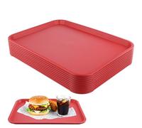 LEXININ 10PCS 41 x 30cm Red Plastic Fast Food Tray, 12 x 16 Inch Rectangular Cafeteria Trays, Plastic Serving Trays for Cafeteria Restaurant Fast Food