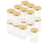 LEXININ 18 Pack 300ml Clear Plastic Jars with Gold Lids, Wide Mouth Storage Jar, Empty Plastic Storage Containers for Food, Spices