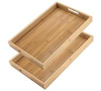 LEXININ 2 PCS Bamboo Serving Tray, 38 x 25 x 4cm Large Rectangular Wooden Tray with Handles for Breakfast, Tea, Coffee, Eating