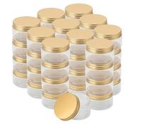 LEXININ 40 PCS 100ml Plastic Jars with Gold Lids, Small Plastic Wide Mouth Container for Spices Grains