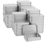 LEXININ 40 Pcs Small Hinged Tins Box, 91 x 61 x 20mm Rectangular Metal Storage Tins for Candies Key, Silver