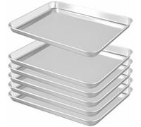 LEXININ 6 Pcs Stainless Steel Baking Tray, Non Stick Rectangle Baking Sheets Oven Pan for Cooking Serving, 31.5 x 24.5 x 2.5cm