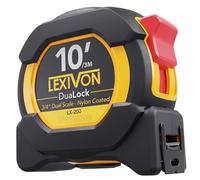 LEXIVON 10Ft/3m DuaLock Tape Measure | 3/4-Inch Wide Blade with Nylon Coating, Matte Finish White & Yellow Dual Sided Rule Print | Ft/Inch/Fractions/Metric (LX-200)