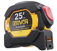 LEXIVON 25Ft/7.5m AutoLock Tape Measure | 1-Inch Wide Blade With Nylon Coating, Matte Finish White & Yellow Dual Sided Rule Print | Ft/Inch/Fractions/Metric (LX-205)
