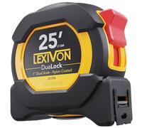 LEXIVON 25Ft/7.5m DuaLock Tape Measure | 1-Inch Wide Blade With Nylon Coating, Matte Finish White & Yellow Dual Sided Rule Print | Ft/Inch/Fractions/Metric (LX-206)