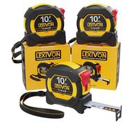 LEXIVON [3-Pack] 10Ft/3m DuaLock Tape Measure | 3/4-Inch Wide Blade With Nylon Coating, Matte Finish White & Yellow Dual Sided Rule Print | Ft/Inch/Fractions/Metric (LX-203)