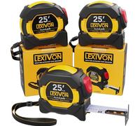 LEXIVON [3-Pack] 25Ft/7.5m AutoLock Tape Measure | 1-Inch Wide Blade with Nylon Coating, Matte Finish White & Yellow Dual Sided Rule Print | Ft/Inch/Fractions/Metric (LX-205X3)