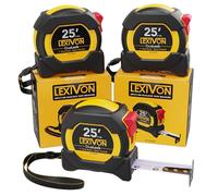 LEXIVON [3-Pack] 25Ft/7.5m DuaLock Tape Measure | 1-Inch Wide Blade with Nylon Coating, Matte Finish White & Yellow Dual Sided Rule Print | Ft/Inch/Fractions/Metric (LX-206X3)