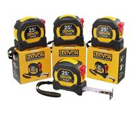 LEXIVON [4-Pack] 25Ft/7.5m DuaLock Tape Measure | 1-Inch Wide Blade with Nylon Coating, Matte Finish White & Yellow Dual Sided Rule Print | Ft/Inch/Fractions/Metric (LX-206X4)