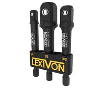 LEXIVON Impact Grade Socket Adapter Set, 3" Extension Bit with Holder | 3-Piece 1/4", 3/8", and 1/2" Drive, Adapt Your Power Drill to High Torque Impact Wrench (LX-101)