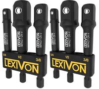 LEXIVON Impact Grade Socket Adapter Set, 3" Extension Bit with Holder | 3-Piece 1/4", 3/8", and 1/2" Drive, Adapt Your Power Drill to High Torque Impact Wrench (LX-101) (Pack of 2)
