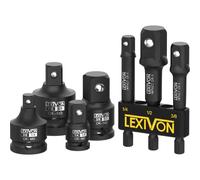 LEXIVON Impact Socket Adapter Combo Kit, 7-Piece Increaser, Reducer & Extension Set | 1/4"-3/8"-1/2" Impact Driver Conversions, Active Rust Protection by Black-Phosphate Coating Treatment (LX-109)