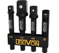 LEXIVON Impact Socket Adapter Set | 1/4-Inch to 1/4, 3/8, 1/2, Drive | Includes Magnetic Bit & Holder/Organizer Rack (LX-104)
