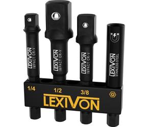 LEXIVON Impact Socket Adapter Set | 1/4-Inch to 1/4, 3/8, 1/2, Drive | Includes Magnetic Bit & Holder/Organizer Rack (LX-104)