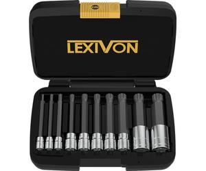 LEXIVON XZN Triple Square Spline Bit Socket Set, Extra Long 4-Inch | 10-Piece European Style M4 - M18, Premium S2 Alloy Steel | Enhanced Storage Case (LX-145L)